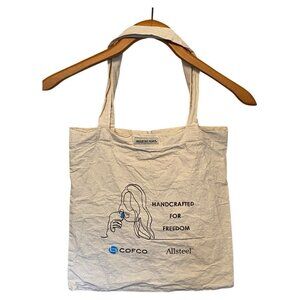Cream Canvas Tote Bag 13x13 100% Cotton Made By Free Women Handcrafted COFCO